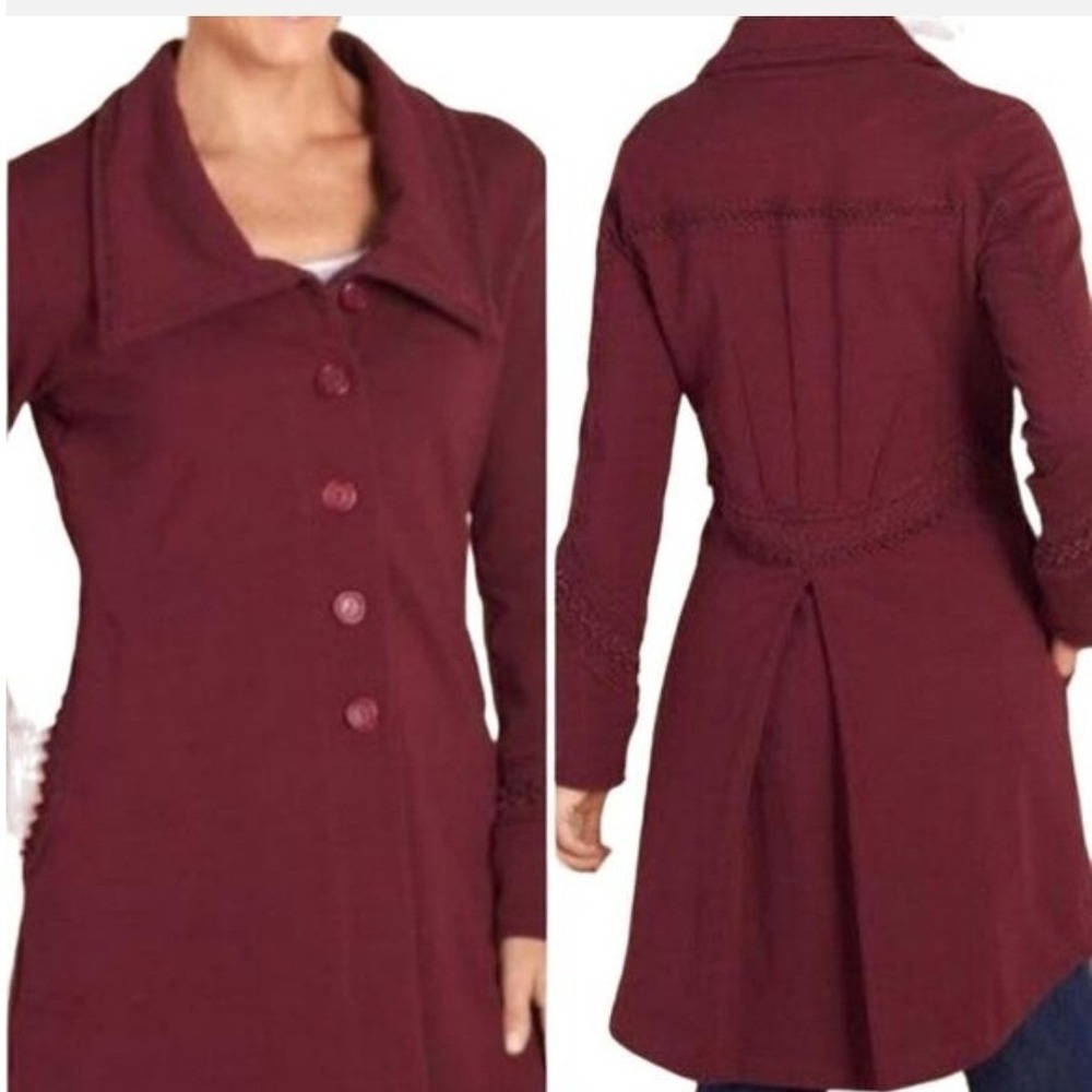 Soft Surroundings Rachel Boho Embroidered Jacket M Burgundy Red Whimsigoth Coat